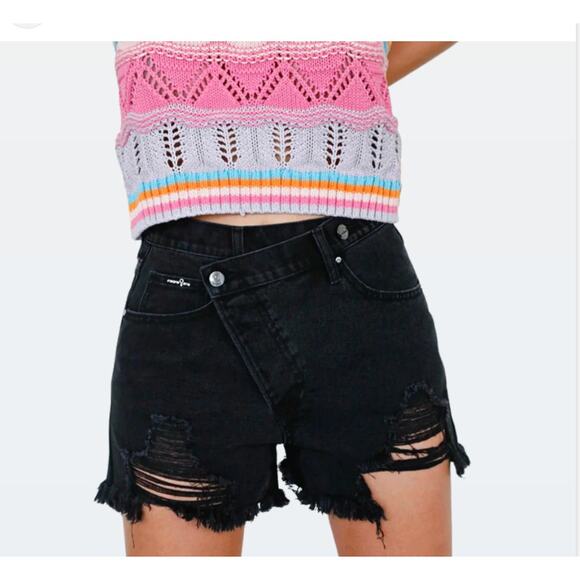 Insane Gene Crossover Black Denim Shorts Distressed Grunge Punk – Small - Picture 2 of 10